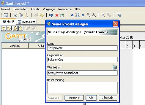 Bild: Ein Projekt neu anlegen