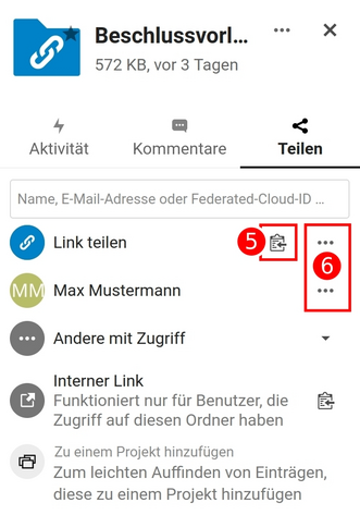 Seitenleiste Freigaben