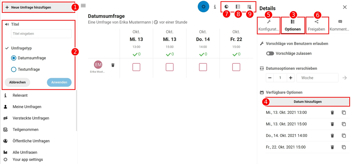 Konfiguration Datumsumfrage