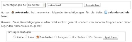 Rechte an den Benutzer Sekretariat vergeben