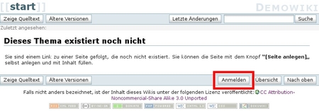 Anmelden am leeren Wiki