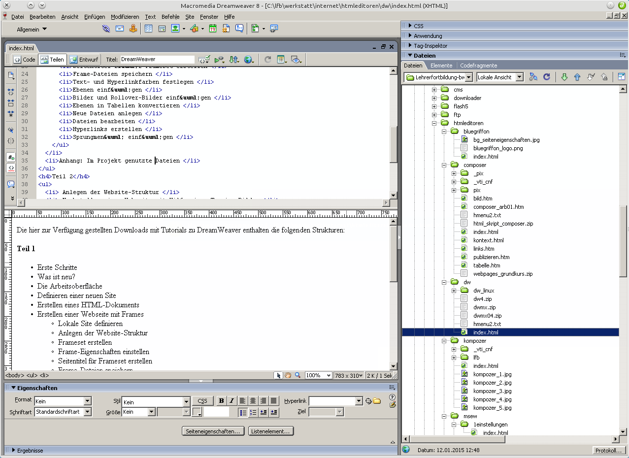 DreamWeaver 8 - unter Linux mit Hilfe von Wine laufend