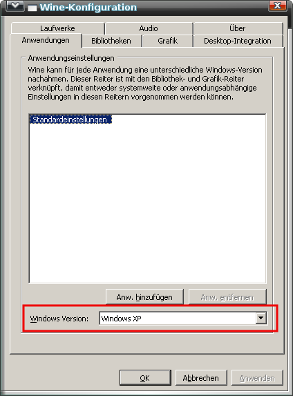 wine konfigurieren