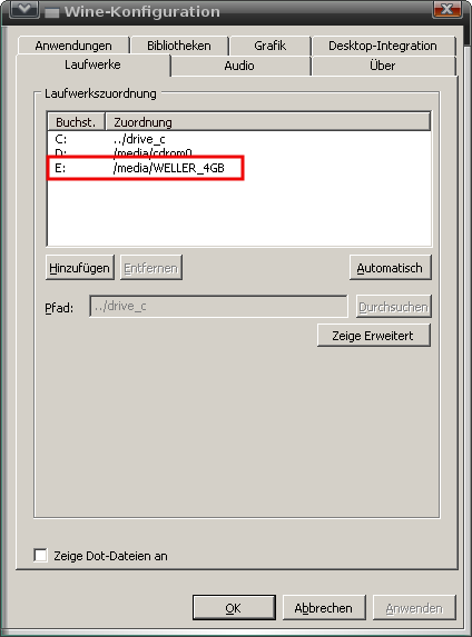 wine konfigurieren