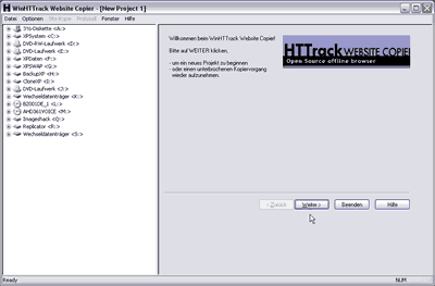 Porgrammfenster von HTTrack