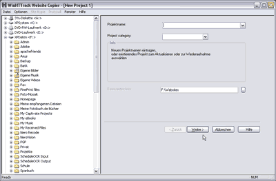 Programmfenster HTTrack - Einstellungen vornehmen