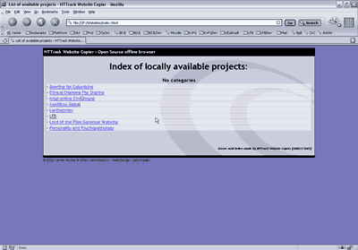 Projektliste in HTTrack
