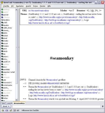 SeaMonkey Kanal auf moznet
