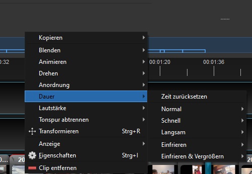 Screenshot des Bildschirms zum Einstellen der Anzeigedauer