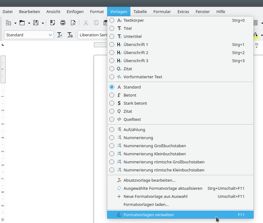 Formatvorlagen zuweisen - Writer