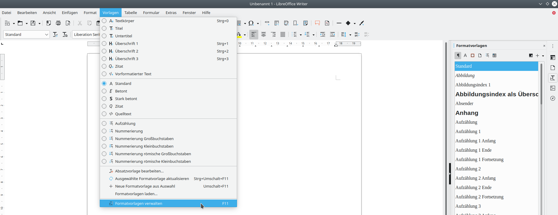 Formatvorlagen einblenden - Writer