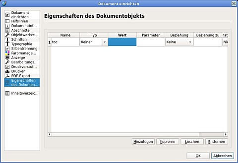 Dokumentenobjekt anlegen