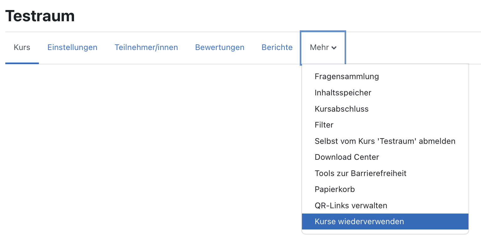Menüeintrag Kurse wiederverwenden