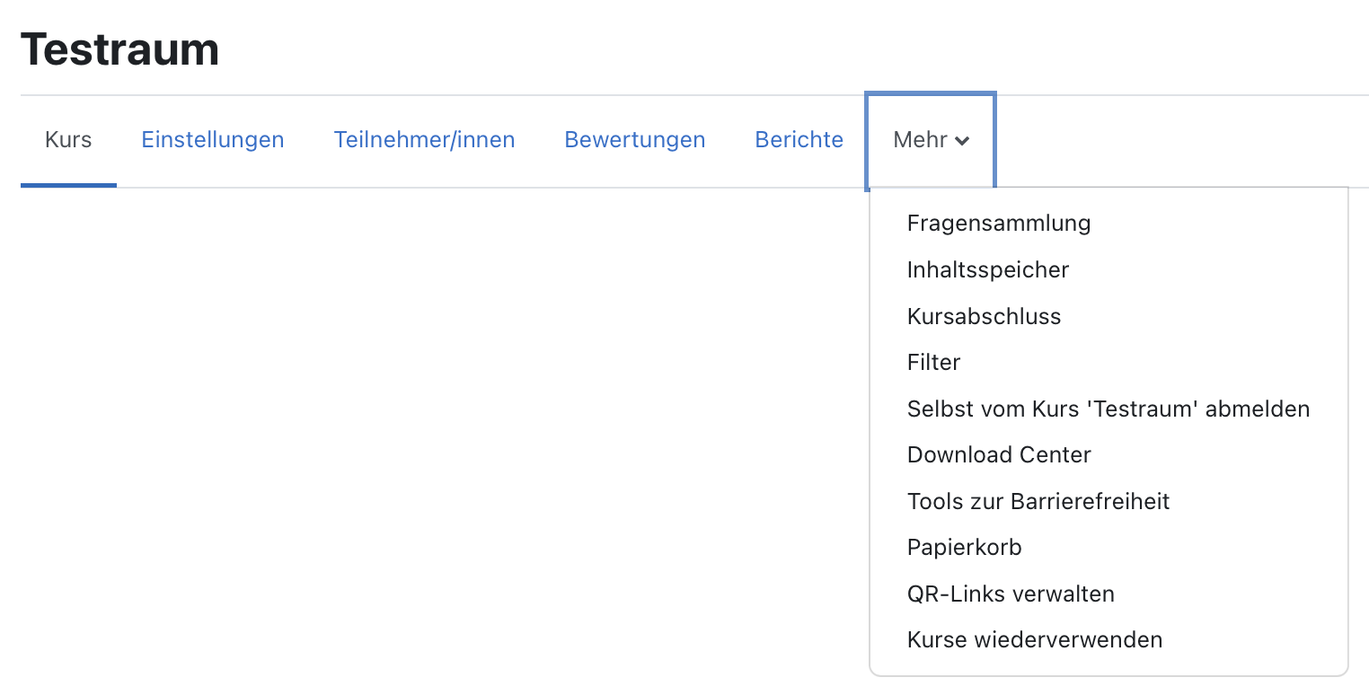 Aufgeklapptes Menü Kursraumeinstellungen