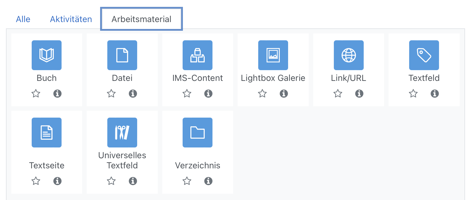 Übersicht über alle Icons Arbeitsmaterialien