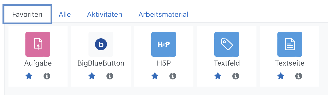 Favoritenreiter enthält nun die markierten Lieblinge