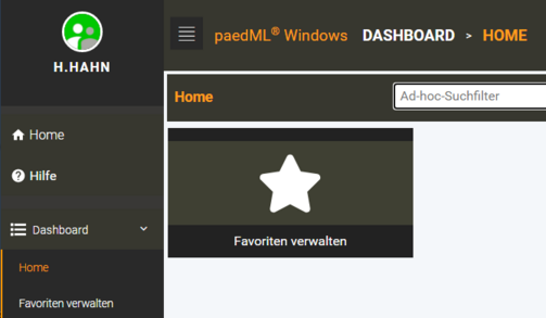 Ansicht der Schulkonsole ohne konfigurierte Favoriten