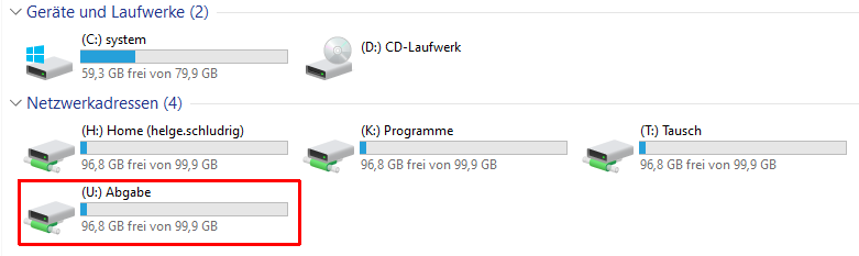 Ansicht der Laufwerke, hervorgehoben ist das zusätzliche Abgabelaufwerk U