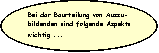 Ellipse: Bei der Beurteilung von Auszubildenden sind folgende Aspektete wichtig ...