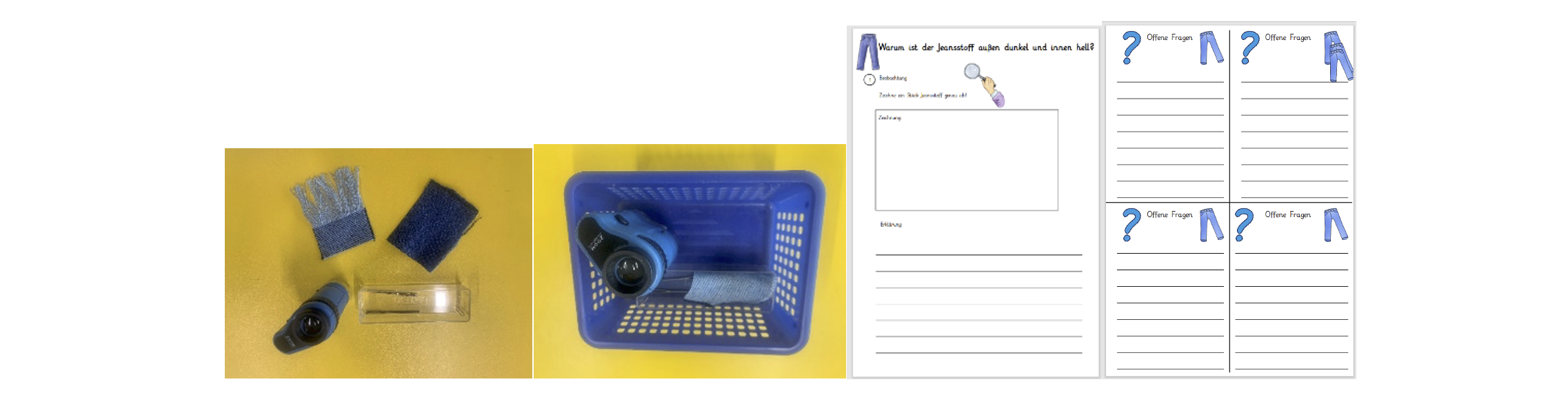 Materialien zum Untersuchen des Jeansstoffs