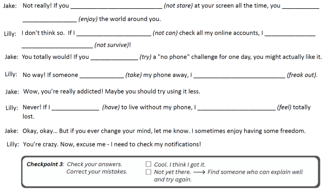 Schriftliche Übung: Lückentext mit Checkpoint Teil 3