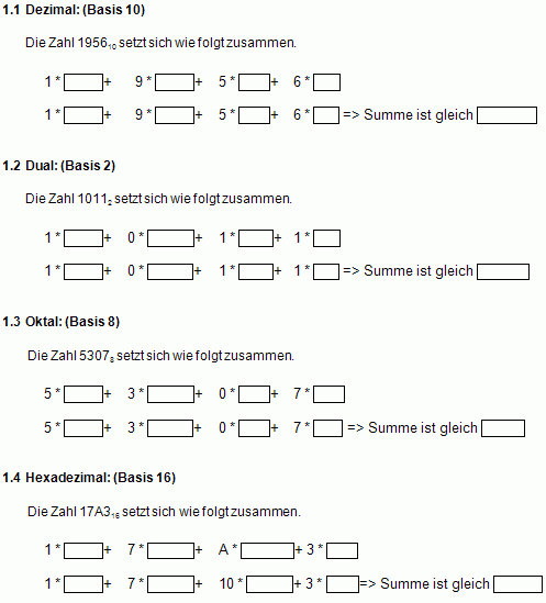 Übung Zahlensysteme