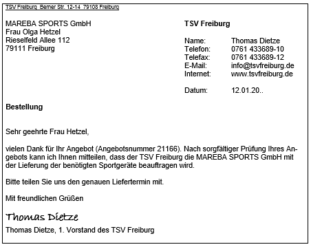 Annahme des Angebots