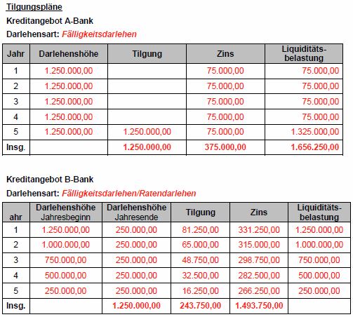 Tilgungspläne Lösung