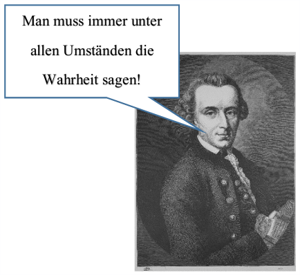 Kant Mit einer Sprechblase: Man muss immer unter allen Umständen die Wahrheit sagen