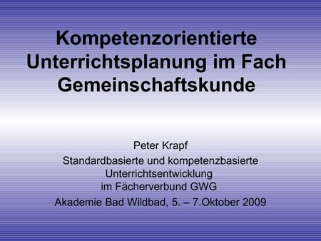 Kompetenzorientierte Unterrichtsplanung im Fach Gemeinschaftskunde