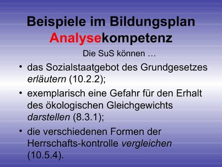 Beispiele im Bildungsplan: Analysekompetenz