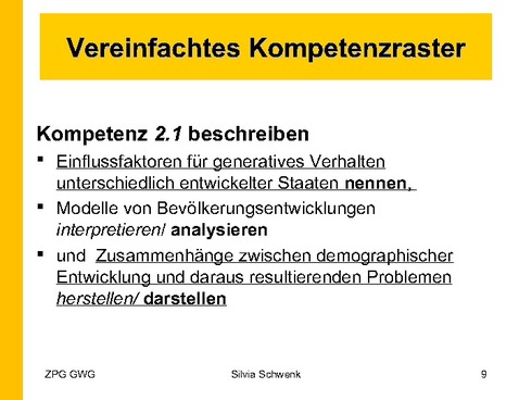 Vereinfachtes Kompetenzraster