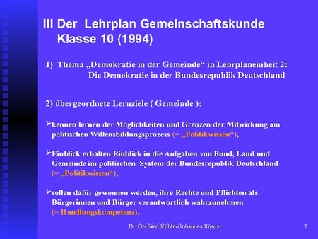 Der Lehrplan Gemeinschaftskunde Klasse 10 (1994)
