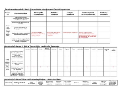 Gemeinschaftskunde 8: Matrix Themenfelder - domänenspezifische Kompetenzen / politische Kategorien