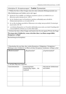 Arbeitsphase II: Kompetenzexegese - Latein, Gymnasium