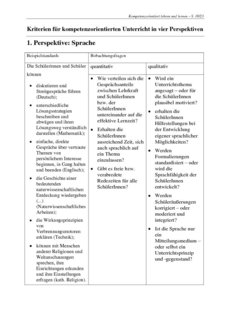Kriterien für kompetenzorientierten Unterricht in vier Perspektiven: 1. Sprache