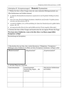 Arbeitsphase II: Kompetenzexegese - Deutsch, Gymnasium
