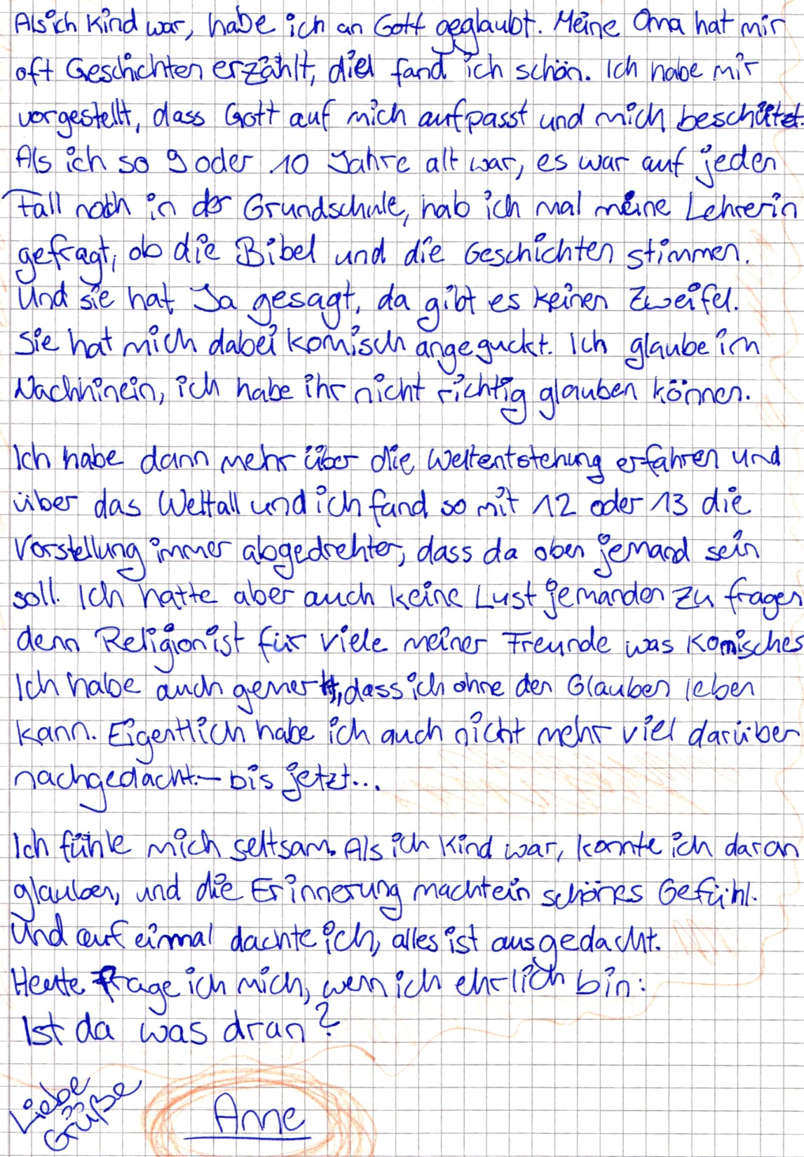 Eine Neuntklässlerin schreibt über die Entwicklung ihres Gottesglaubens