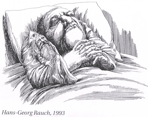 Karikatur: Gott als Kuscheltier?