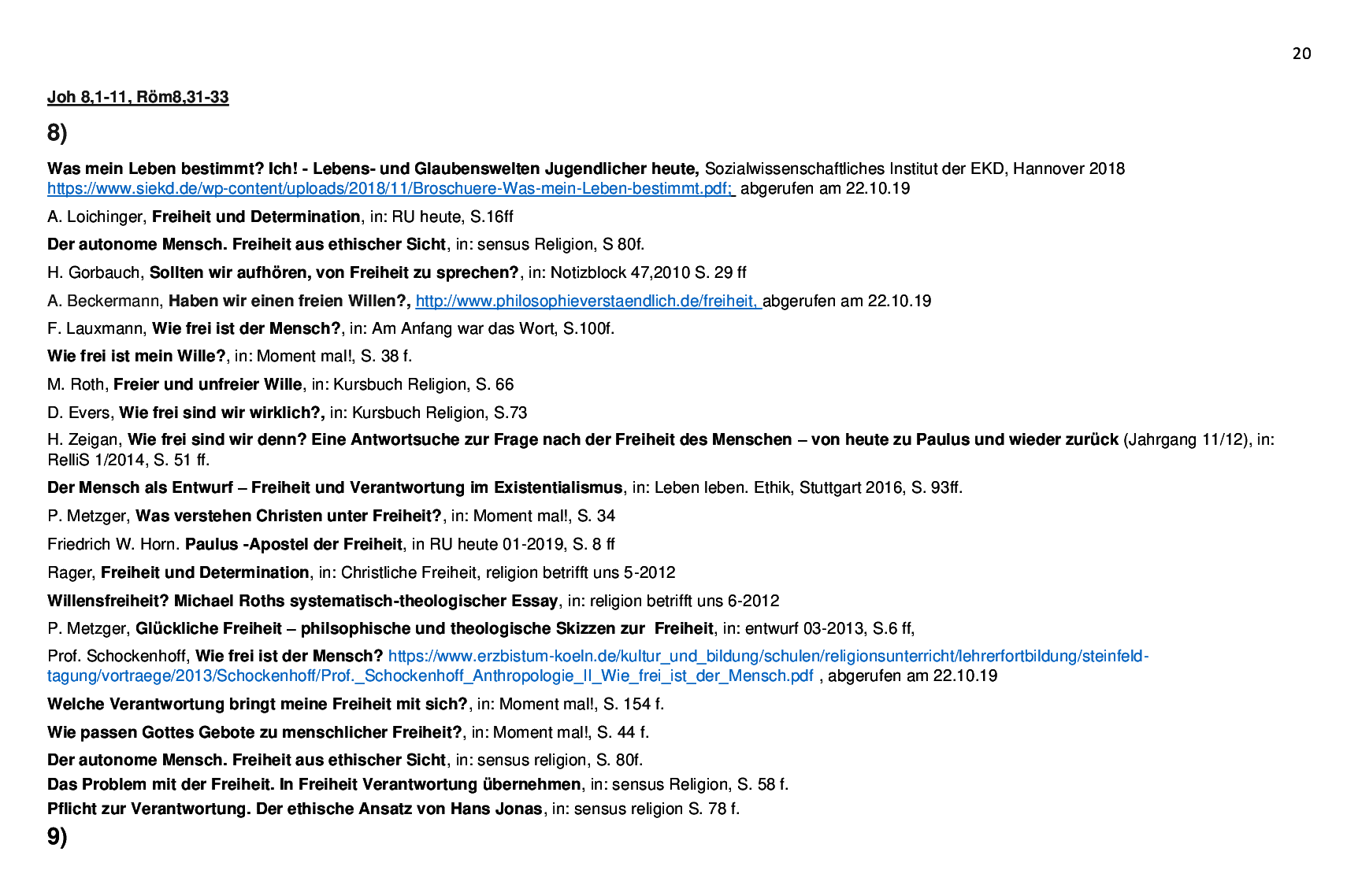 Beispielcurriculum 1 im Basisfach, Seite 20