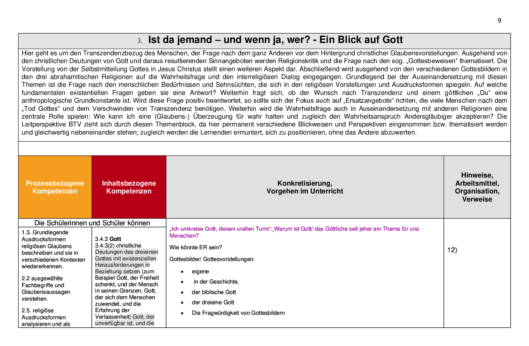 Beispielcurriculum 1 im Basisfach, Seite 9