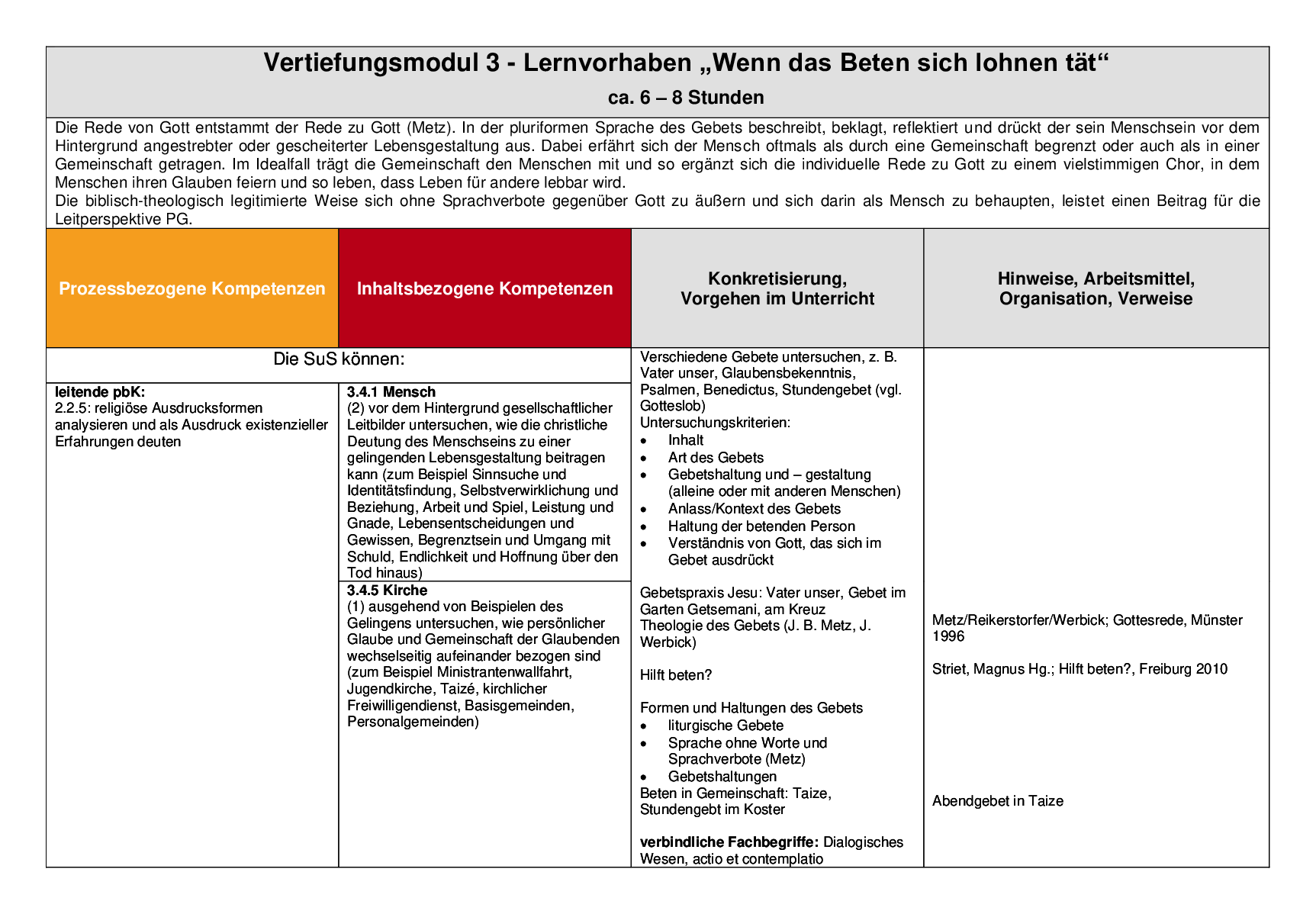 Beispielcurriculum 2 im Basisfach, Seite 8