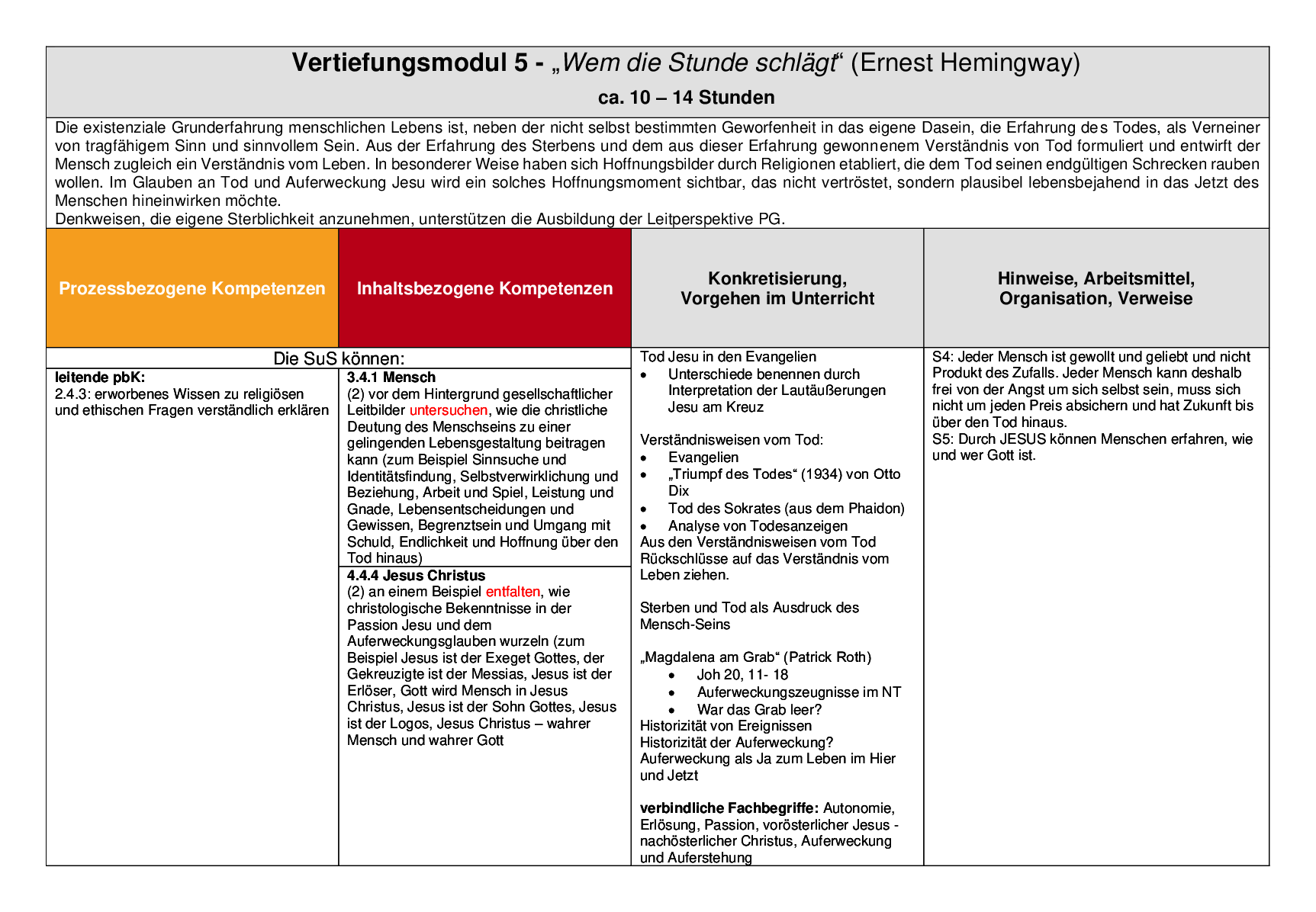 Beispielcurriculum 2 im Basisfach, Seite 10