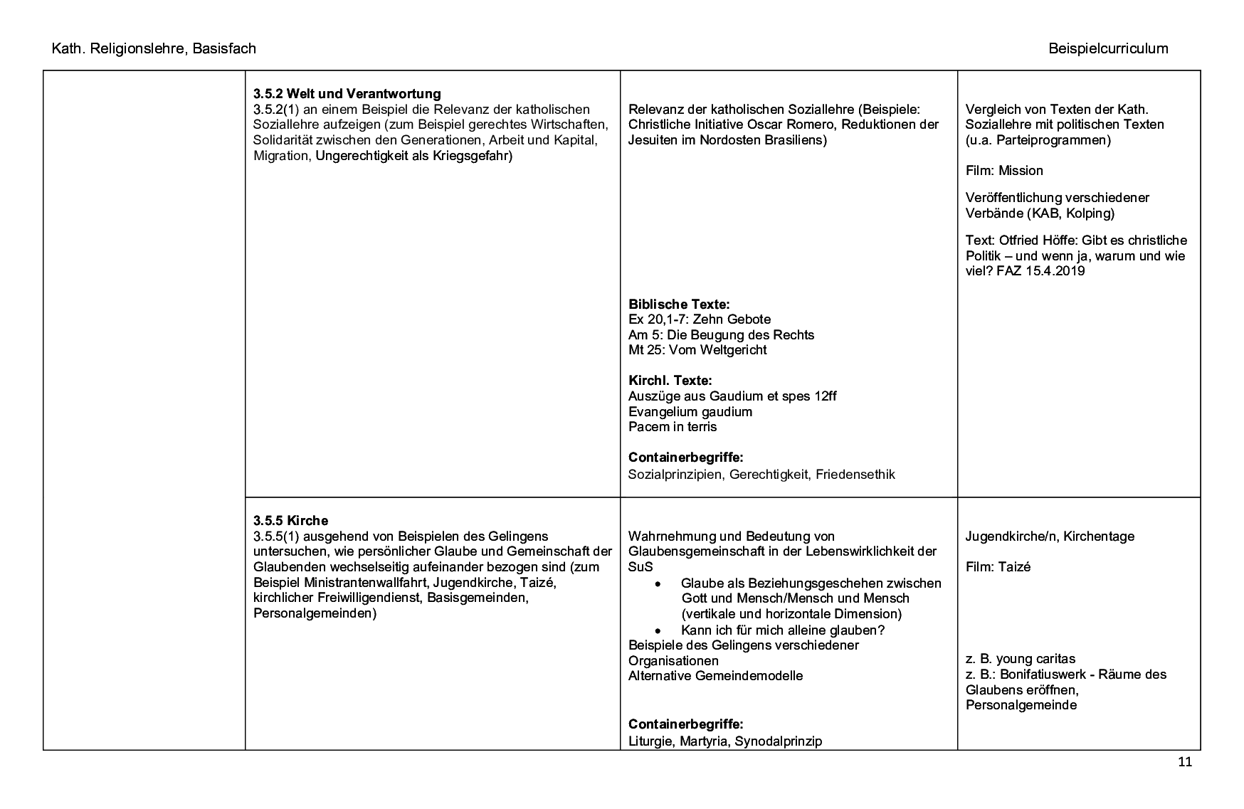 Beispielcurriculum 3 im Basisfach, Seite 11