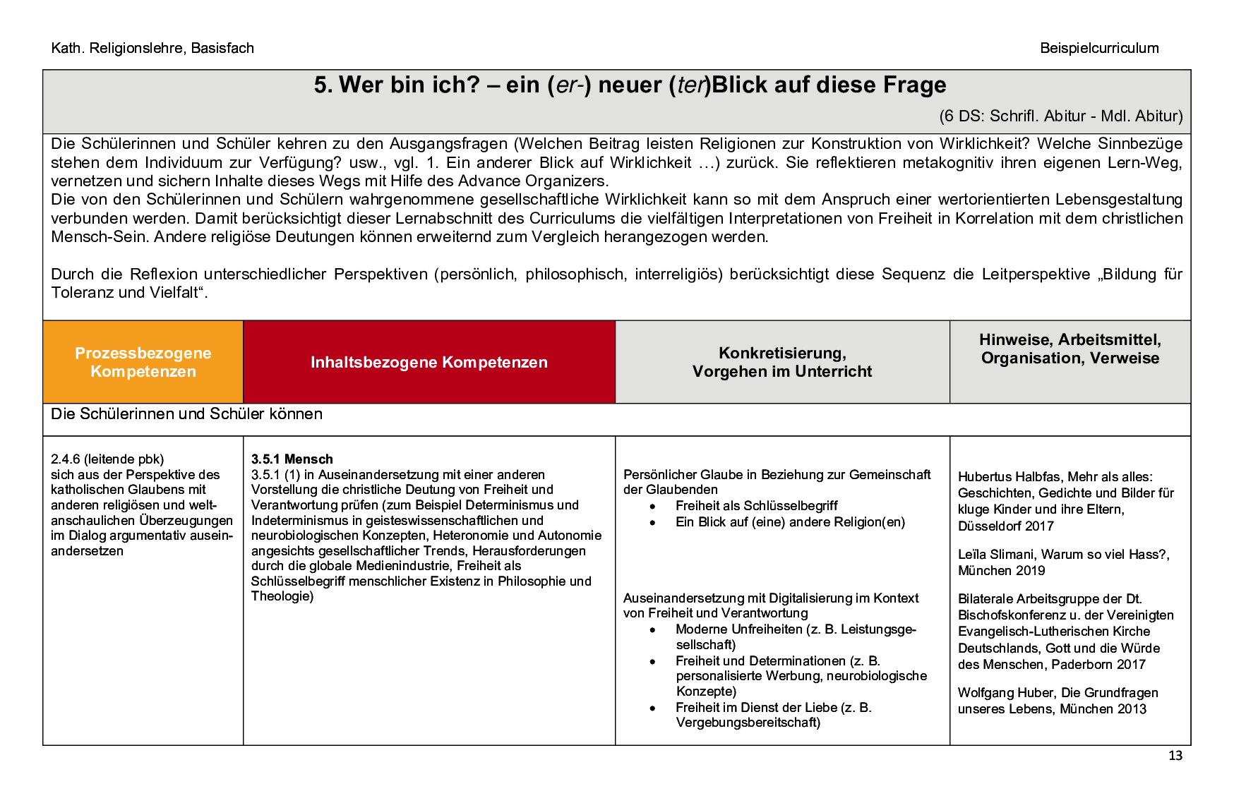 Beispielcurriculum 3 im Basisfach, Seite 13