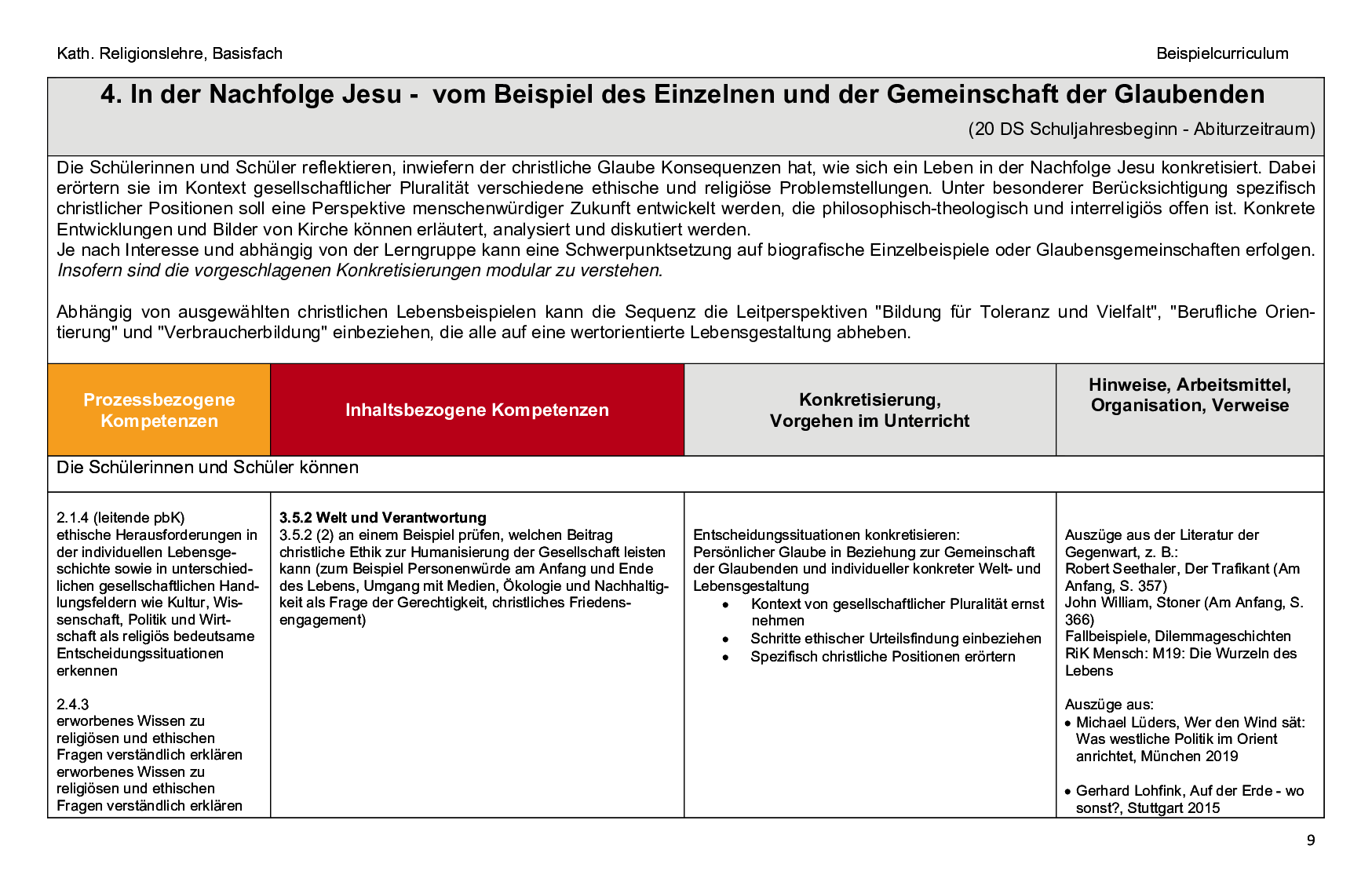 Beispielcurriculum 3 im Basisfach, Seite 9