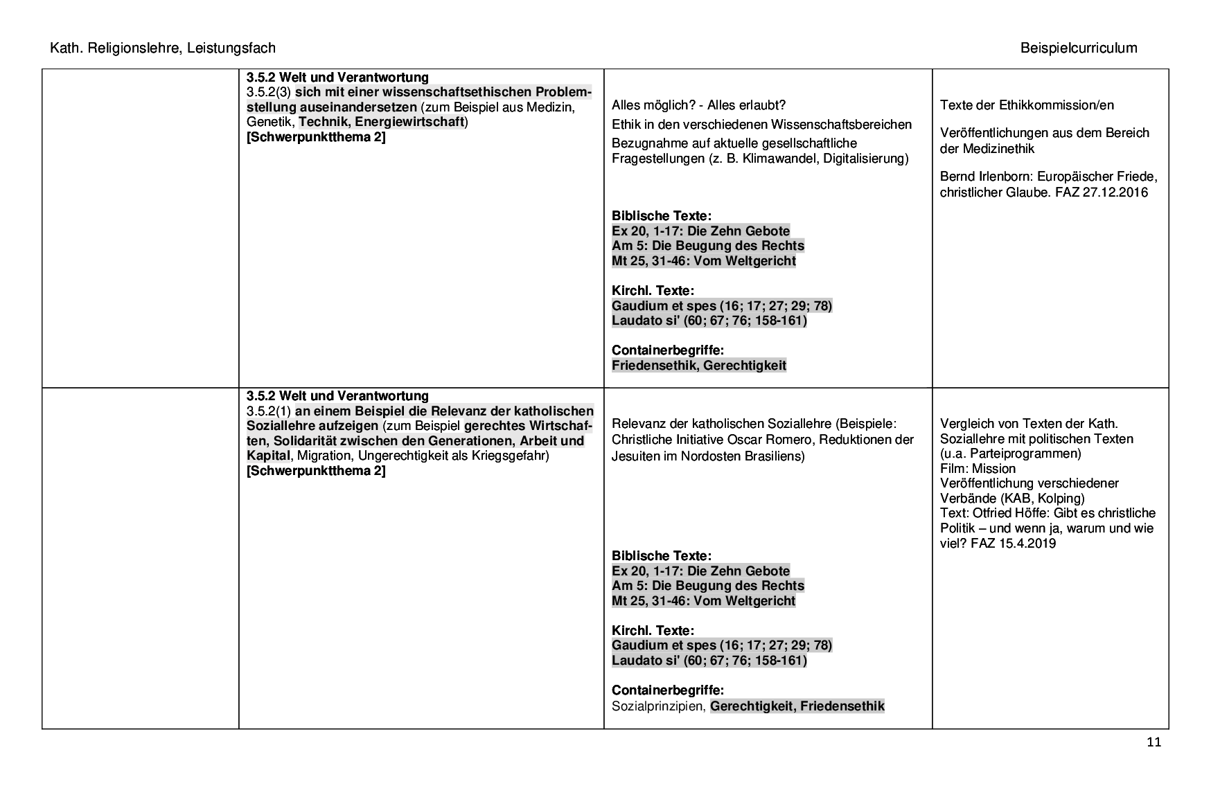 Beispielcurriculum 1 im Leistungsfach, Seite 11