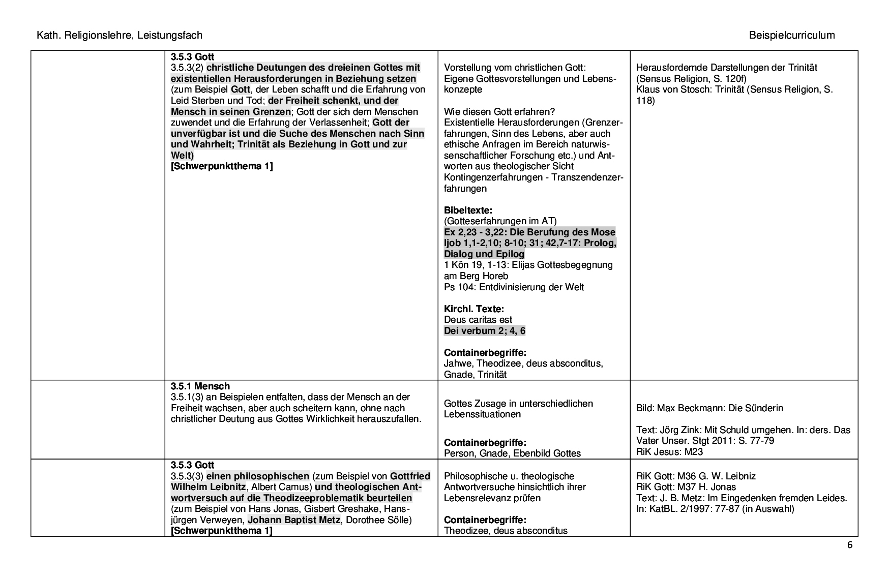 Beispielcurriculum 1 im Leistungsfach, Seite 6