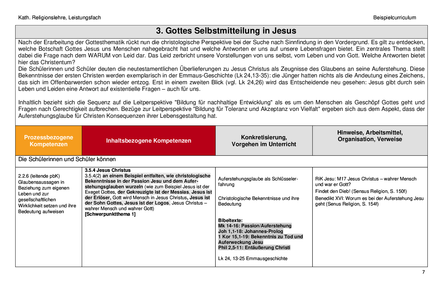 Beispielcurriculum 1 im Leistungsfach, Seite 7