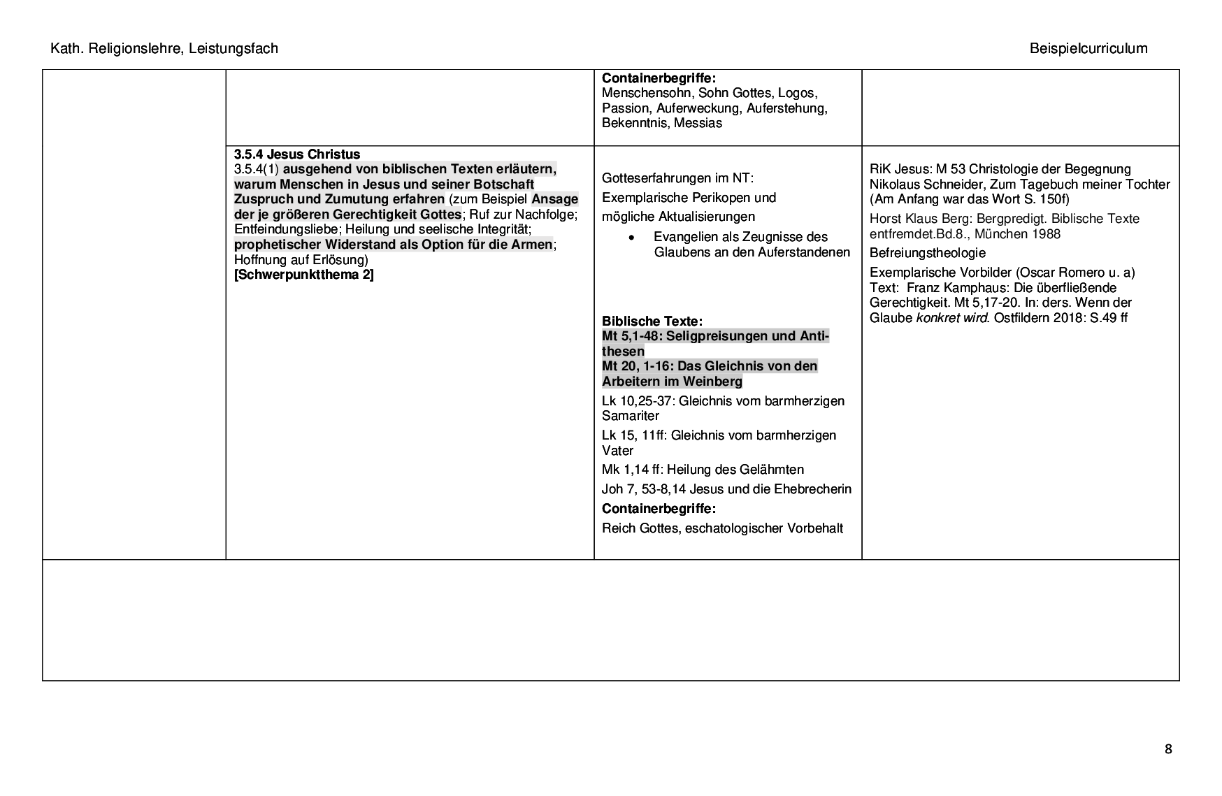 Beispielcurriculum 1 im Leistungsfach, Seite 8